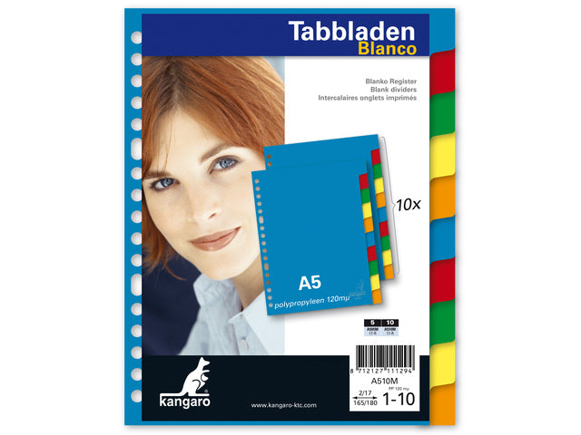 Tabblad Kangaro A5 blanco PP 120 micron assorti 17-gaats 10-delig