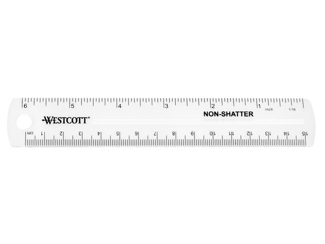 Liniaal Westcott Kunststoff 15 cm flexibel für linkshändige Verwendung