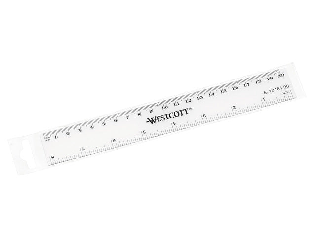 Liniaal Westcott 20cm Kunststoff cm/inch verdeling