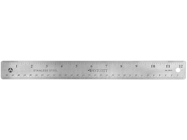 Liniaal Westcott 30cm RVS mit Anti-Rutsch