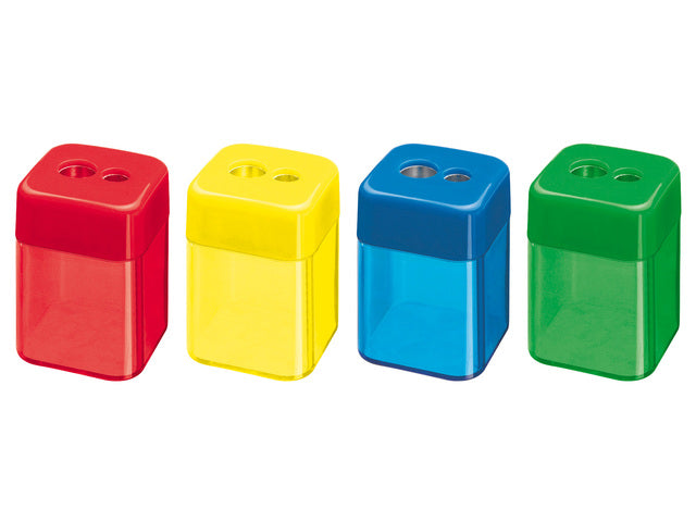 Puntenslijper kunststof dubbel met. slijper vierkant assorti kleuren