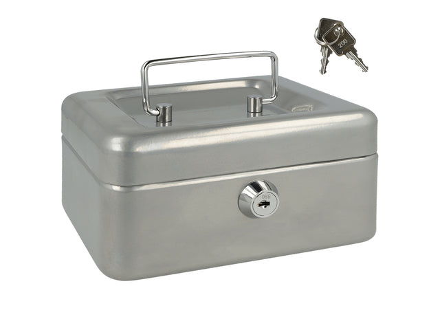 Geldkist Westcott 152x120x79mm zilver, kunststof inzet met 6 vakken