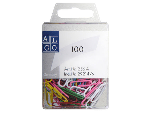 Büroklammern Alco, 26 mm, rund, 100 Stück, bunt sortiert