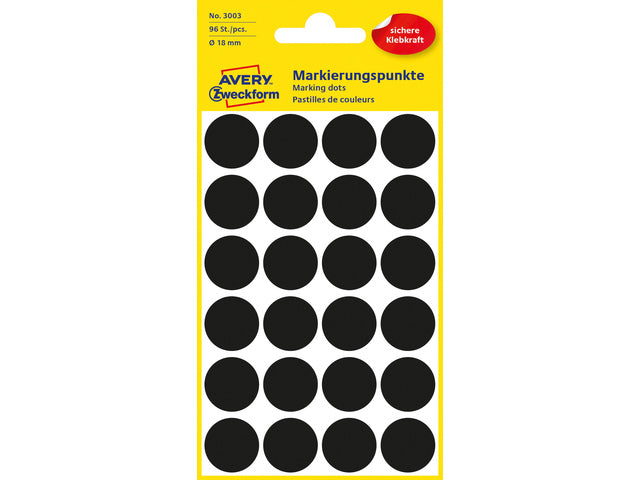 Etiketten-Zweckform, 18 mm, rund, 4 Streifen, 24 Etiketten, schwarz