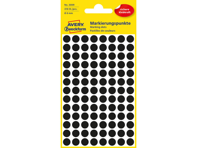 etiket Zweckform 8mm rond 4 vel a 104 etiketjes zwart