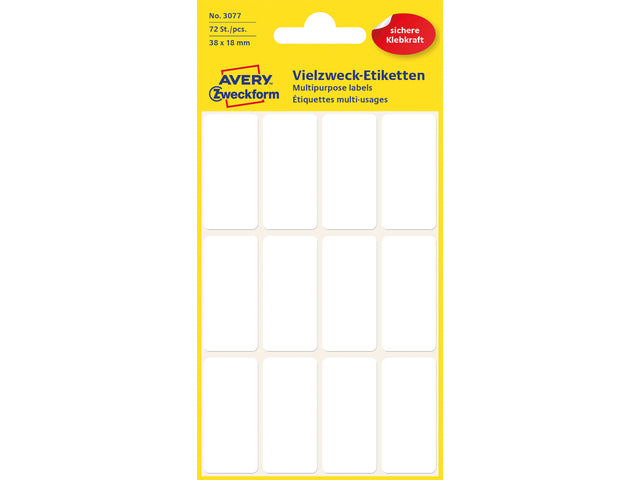 etiket Zweckform 38x18mm wit blister a 72 etiketjes