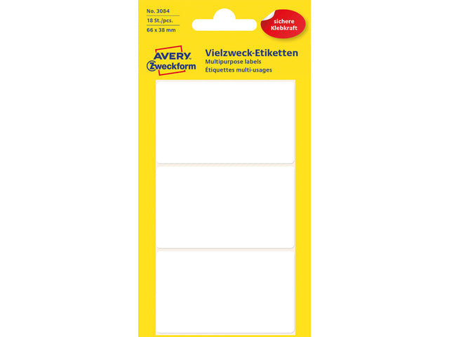 etiket Zweckform 66x38mm wit blister a 18 etiketjes