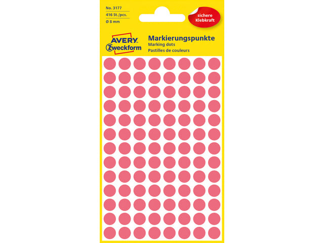 Etiketten-Zweckform, 8 mm rund, 4 Streifen, 104 Etiketten rot