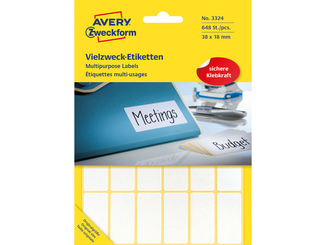 Etiketten-Zweckform, 38 x 18 mm, mit 648 Etiketten