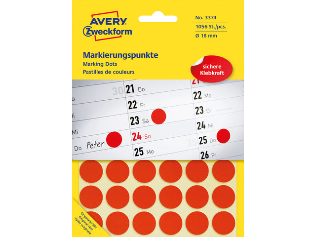 Etikett Zweckform 18 mm rund Blister 22 Vel a 48 Etiketten rot