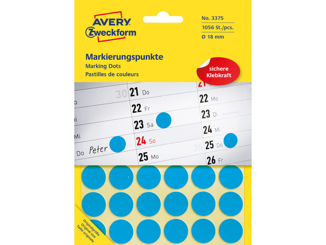 Etikett Zweckform 18mm rund Blister 22 Vel a 48 Etiketten blau