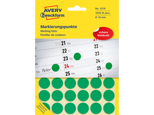 Etikett Zweckform 18 mm rund Blister 22 Vel a 48 Etiketten grün