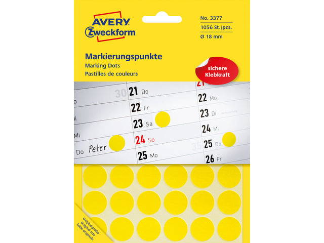 Etikett Zweckform 18 mm rund Blister 22 Vel a 48 Etiketten gelb