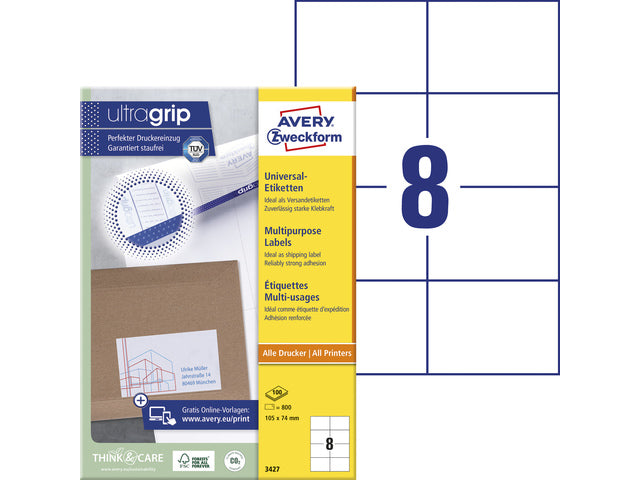 Etikett Avery ILK 105 x 74 mm, 100 Vel, 8 Etiketten pro Vel, weiß