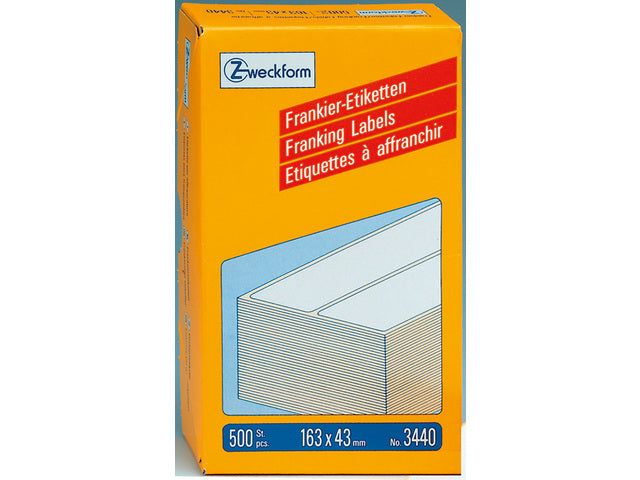 frankeeretiket Zweckform mit 163x43mm 2 Etiketten pro Vel 250 Vel