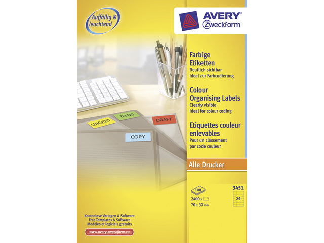 Etikett Avery ILK 70x37mm 100 Vel 24 Etiketten pro Vel gelb