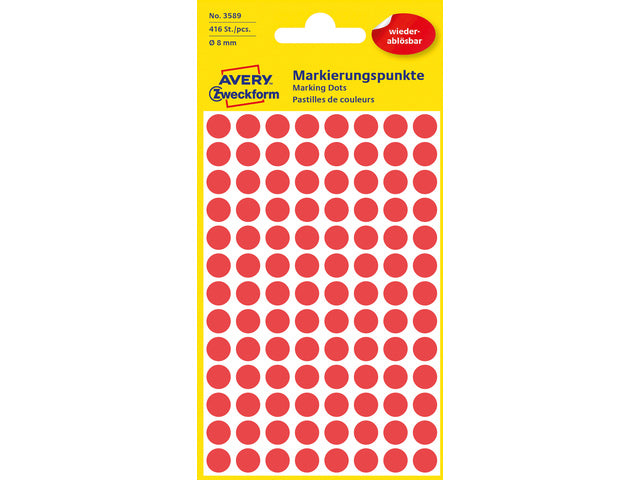 Etiket Zweckform 8mm rund Blister 4 Vel a 104 et. rood Nicht dauerhaft