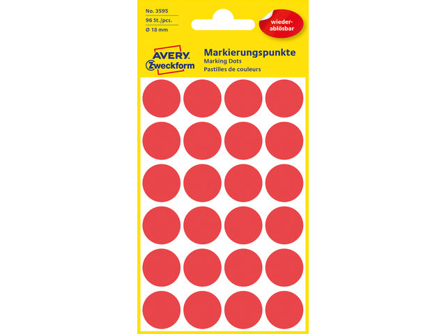 Etiket Zweckform 18mm rond blister 4 vel a 24 et. rood Niet-permanent