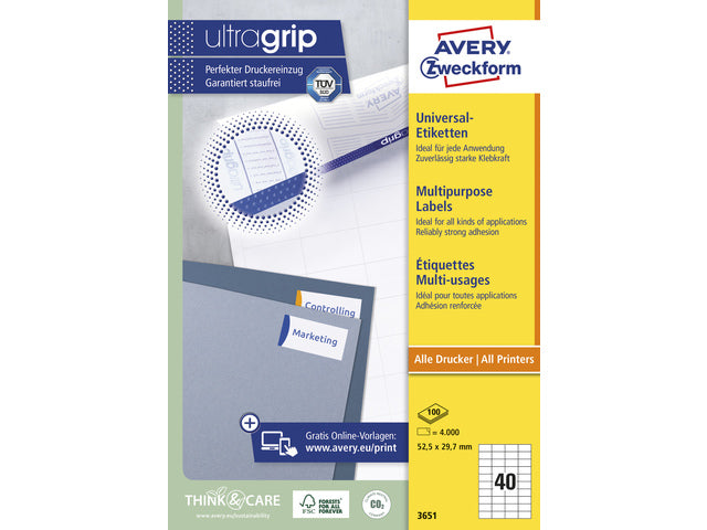 etiket Avery ILK 52,5x29,7mm 100 vel 40 etiketten per vel wit