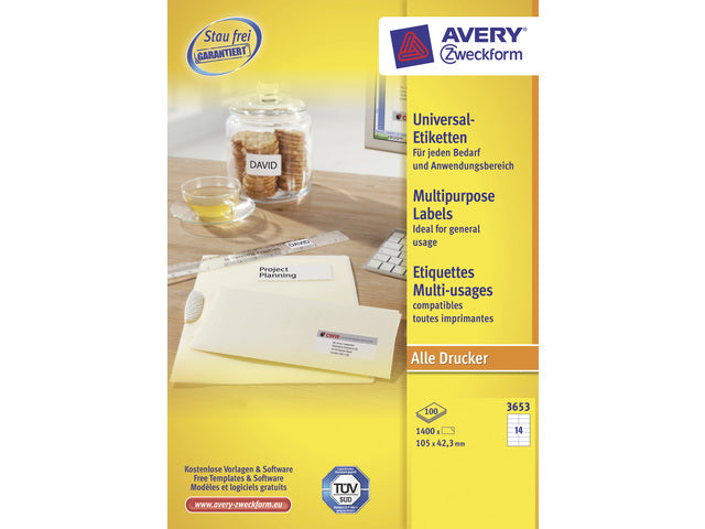 Etikett Avery ILK 105x42,3mm 100 Vel 14 Etiketten pro Vel weiß
