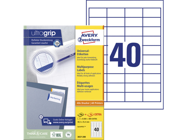 Etikett Avery ILK 48,5x25,4mm 100 Vel 40 Etiketten pro Vel weiß
