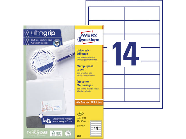 Etikett Avery ILK 97x37mm mit 100 Vel, 14 Etiketten pro Vel