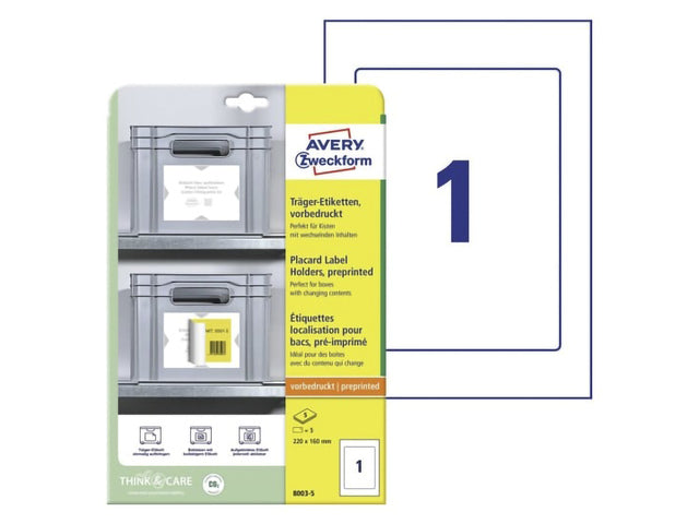 Positioneer etiket Avery voorbedrukt 220x160mm 5 vel 1 etiket per vel 3-talig