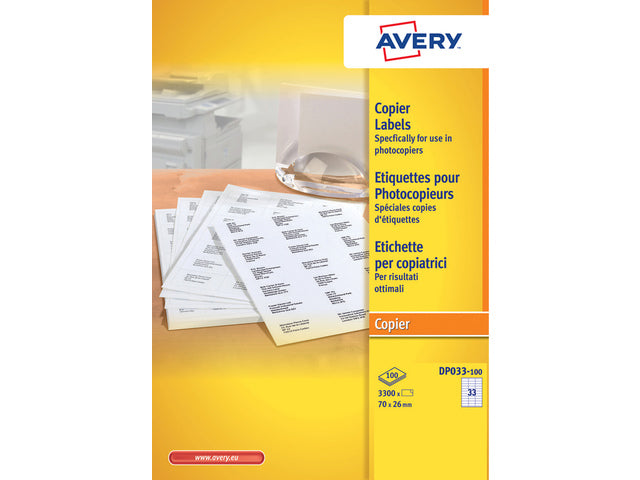 kopieeretiket Avery 70x26mm 100 vel 33 etiketten per vel wit