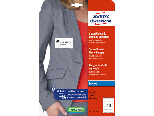 Abzeichenetiketten Avery 50x80mm 20 Vel 10 Etiketten pro Vel weiß