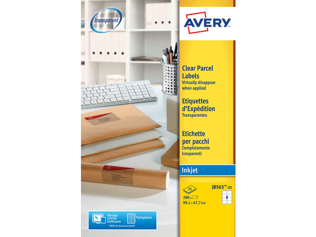 adresetiket Avery 99,1x67,7mm transparant 25 vel 8 etiketten per vel