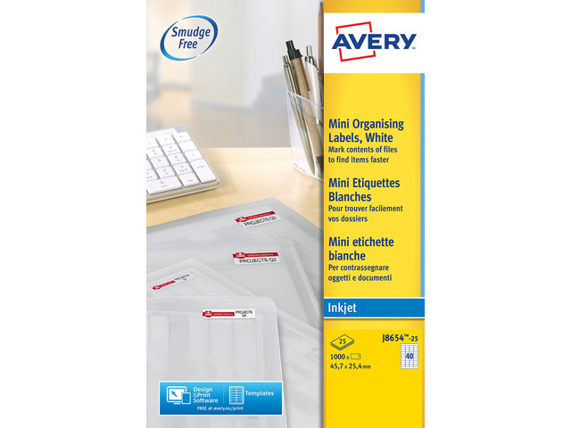 inkjetetiket Avery 45,7x25,4mm wit 25 vel 40 etiketten per vel