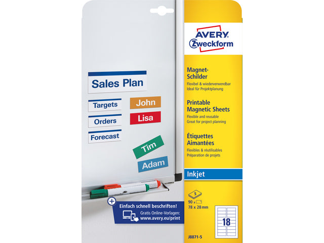 magneetetiket Avery 78x28mm wit 5 vel 18 etiketten per vel