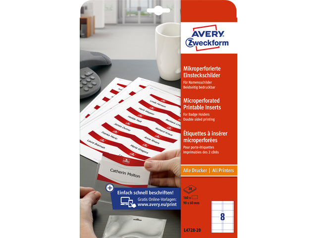 badge insteekkaart Avery 60x90mm 190grs 20 vel