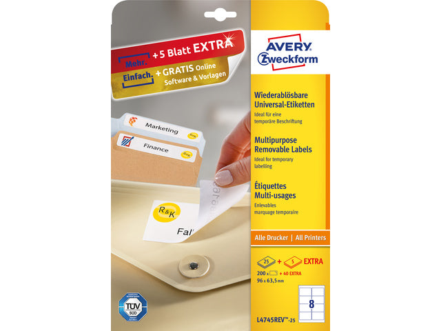 etiket Avery ILK 96x63,5mm wit NP 25 vel 8 etiketten per vel