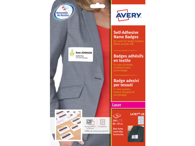 Abzeichenetikett Avery 50x80mm NP 20 Vel 10 Etiketten pro Vel weiß/blau
