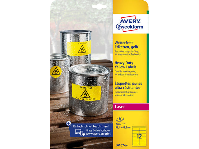 Laseretikett Avery 99,1x42,3mm gelb 20 Vel 12 Etiketten pro Vel