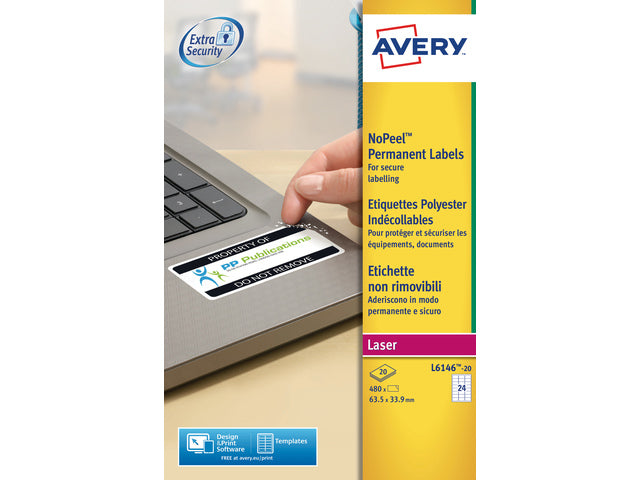laseretiket Avery 63,5x33,9mm wit 20 vel 24 etiketten per vel