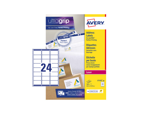 adresetiket Avery QuickPeel 63,5x33,9 wit 40 vel 24 etiketten per vel