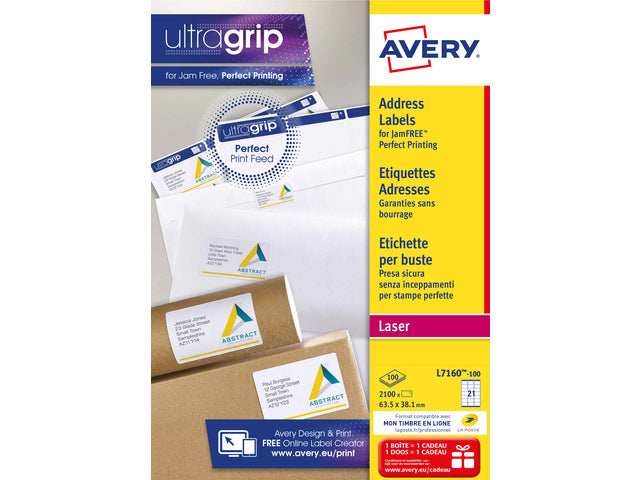 adresetiket Avery QuickPeel 63,5x38,1 wit 100 vel 21 etiketten per vel