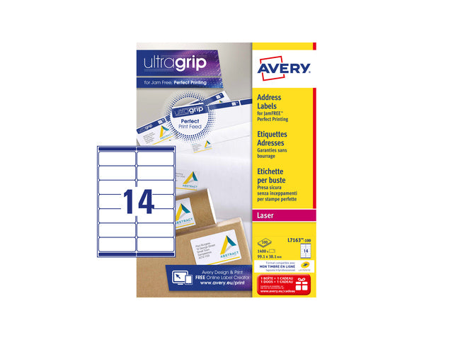 adresetiket Avery QuickPeel 99,1x38,1 wit 100 vel 14 etiketten per vel