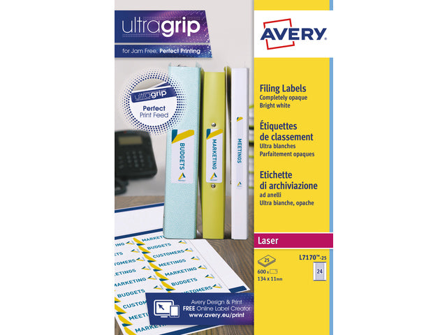 Elastomerfolie Avery 134 x 11 mm mit 25 Etiketten, 24 Etiketten pro Folie