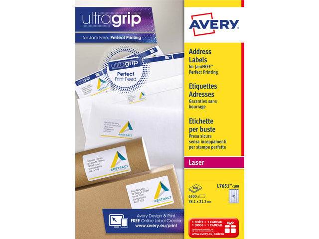 laseretiket Avery 38,1x21,2mm wit 100 vel 65 etiketten per vel