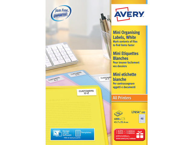 Laseretikett Avery 45,7 x 25,4 mm mit 100 Etiketten, 40 Etiketten pro Folie