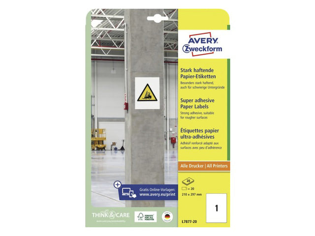 Etikett Avery selbstklebend, 210 x 297 mm, permanent