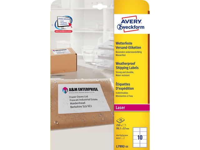 etiket Avery 99,1x57mm 25 vel 10 etiketten per vel wit