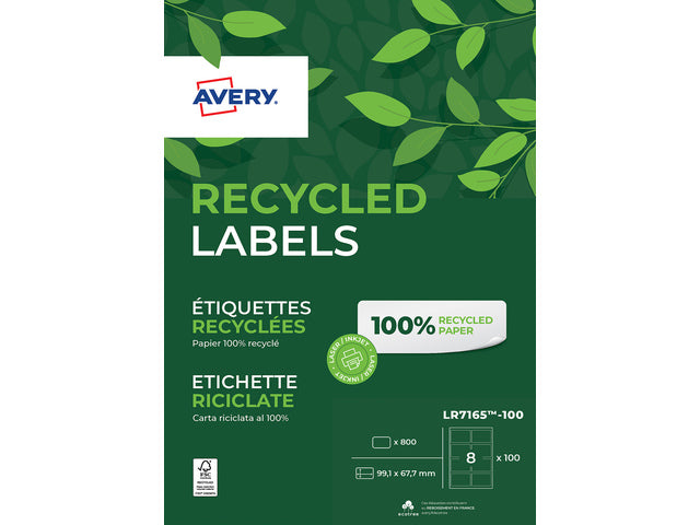 Etiket Avery ILK 99,1x67,7mm gerecycled 100 vel 8 etiketten per vel wit