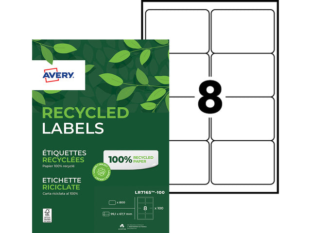 Etiket Avery ILK 99,1x67,7mm gerecycled 100 vel 8 etiketten per vel wit