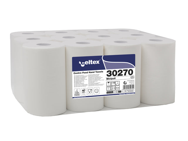 Poetspapier Celtex Centerfeed Mini 2-laags wit 72 meter krimp a 12 rol