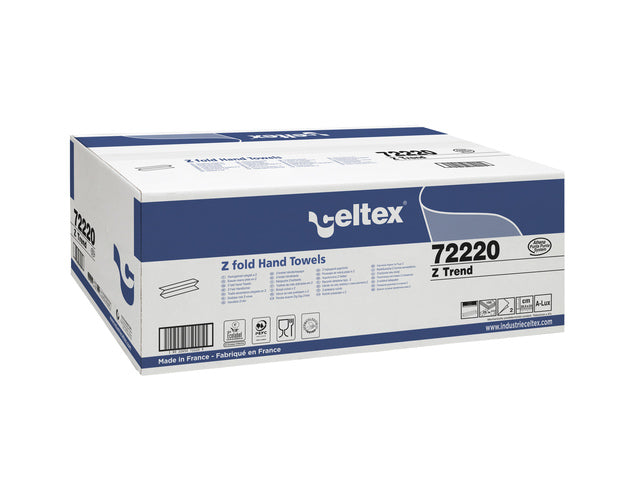 Handdoek Celtex Z-vouw 2-laags wit doos 25 pak a 150 vel 20,5 x 24 cm