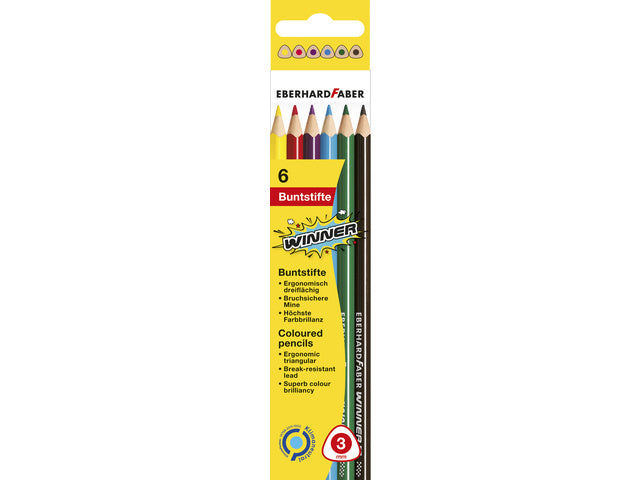 Kleurpotlood Eberhard Faber Winner driekantig assorti etui à 6 stuks
